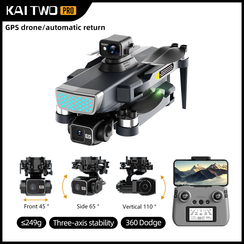 2024 New KAI TWO Pro Drone GPS Three-Axis Gimbal EIS Brushless 360° Laser Obstacle Avoidance 4K HD Aerial Photography Dron 1200M