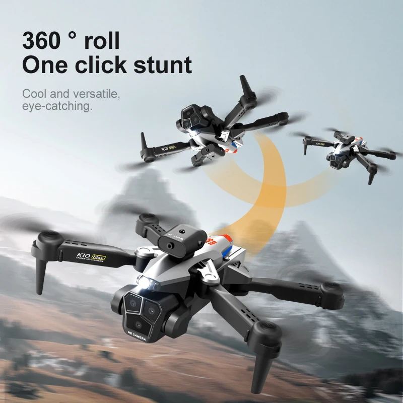 Professional Drone K10 4k Three Lens HD Aerial Photography WiFi 360° Aerial Stunt Optical Flow Obstacle Avoidance RC Drone Toy