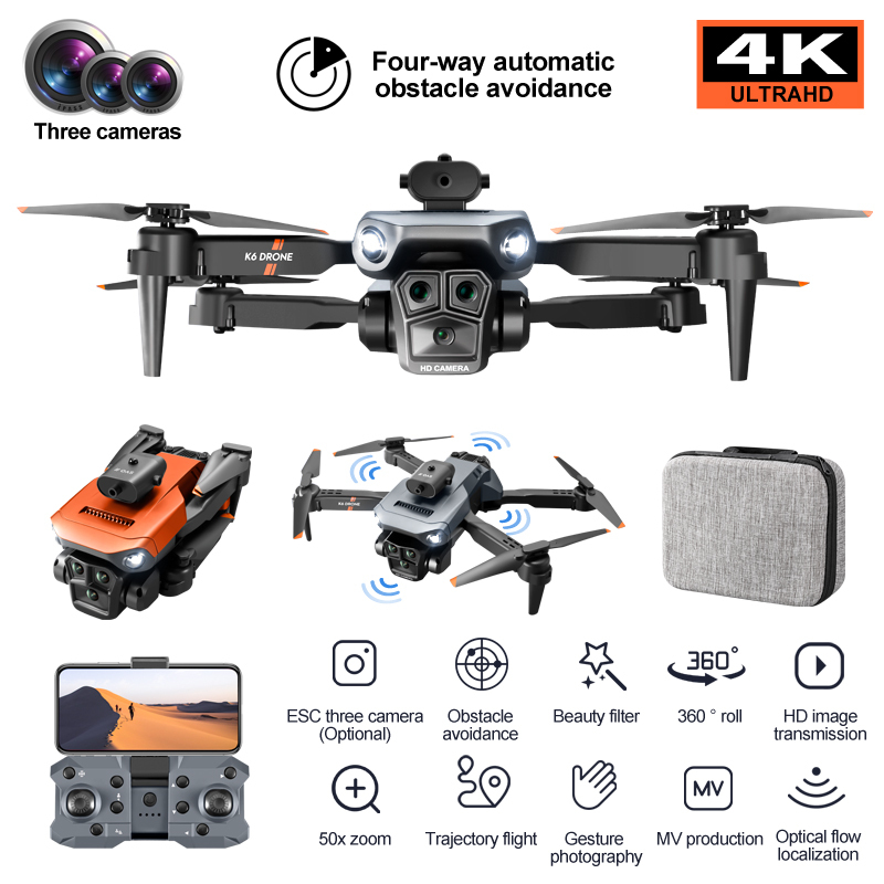K6 Max Drone 8K WIFI GPS Professinal Three Cameras Wide Angle Optical Flow Four-way Obstacle Avoidance Quadcopter
