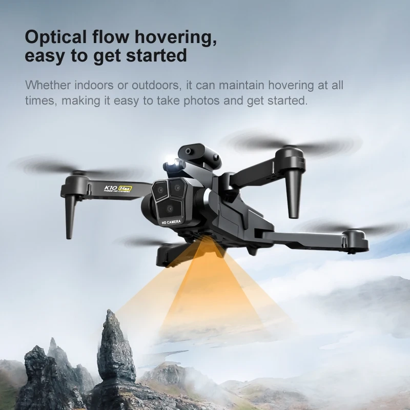 Professional Drone K10 4k Three Lens HD Aerial Photography WiFi 360° Aerial Stunt Optical Flow Obstacle Avoidance RC Drone Toy