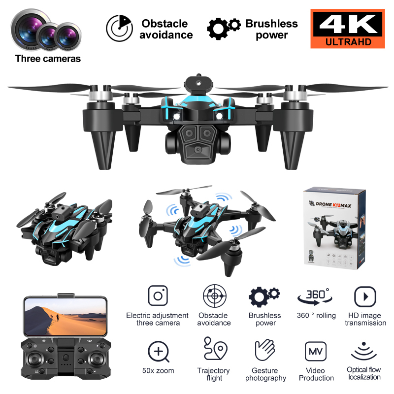 K12 MAX Mini Drone 4k Profesional HD Camera Obstacle Avoidance Aerial Photography Brushless Motor Foldable Quadcopter Toys
