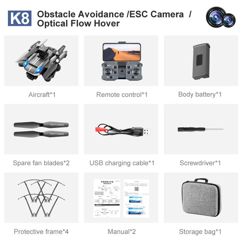 K8 drone with 4K HD Camera RC four-way obstacle avoidance dron Foldable Obstacle Avoidance Foldable Quadcopter Airplane