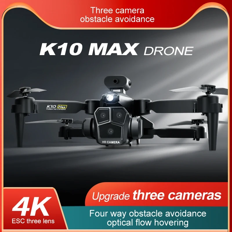 Professional Drone K10 4k Three Lens HD Aerial Photography WiFi 360° Aerial Stunt Optical Flow Obstacle Avoidance RC Drone Toy