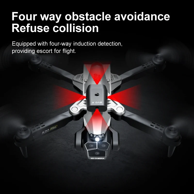 Professional Drone K10 4k Three Lens HD Aerial Photography WiFi 360° Aerial Stunt Optical Flow Obstacle Avoidance RC Drone Toy