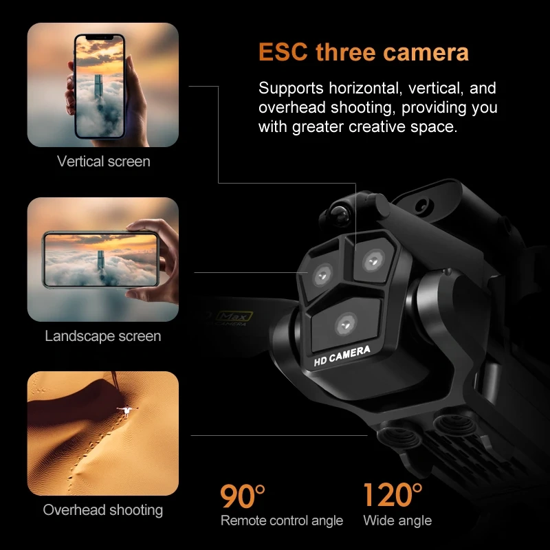 Professional Drone K10 4k Three Lens HD Aerial Photography WiFi 360° Aerial Stunt Optical Flow Obstacle Avoidance RC Drone Toy