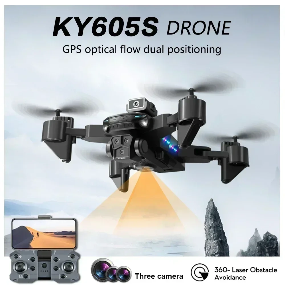 New KY605S Drone 4K 360° Obstacle Avoidance Optical Flow Positioning Wide Angle Professional Triple Camera RC Quadcopter