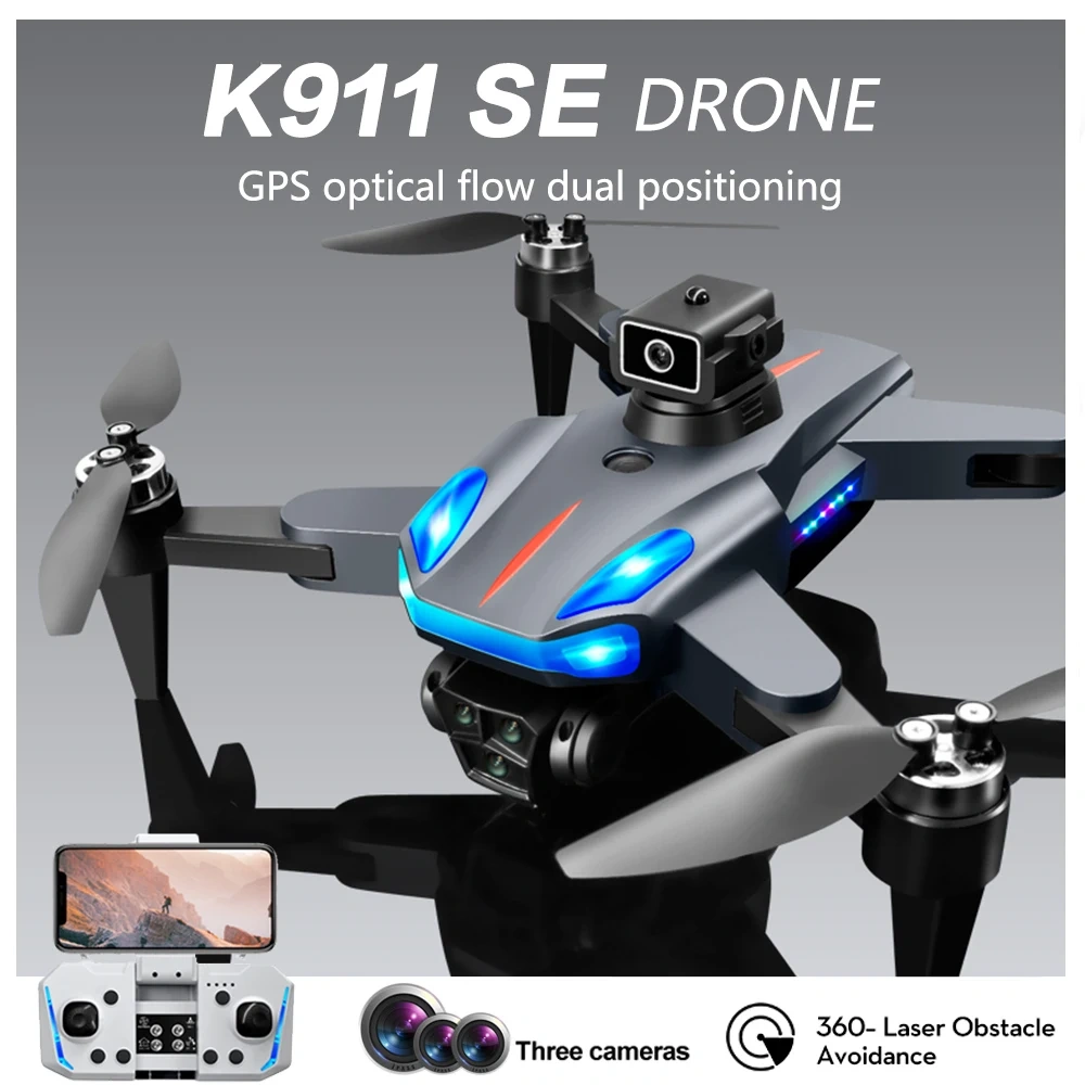 K911 SE Drone Long Endurance GPS Return Brushless Motor 4K HD Three Camera 360° Laser Obstacle Avoidance RC Quadcopter Drone Toy