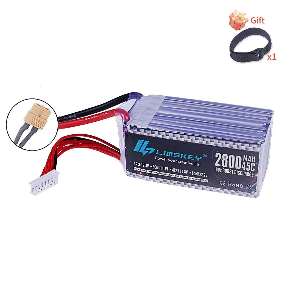 6S Power Battery 22.2V RC Lipo 2800mah XT60 T Plug 45C Battery For RC Electric Toys Helicopter Racing Vehicle Cars Spare Battery