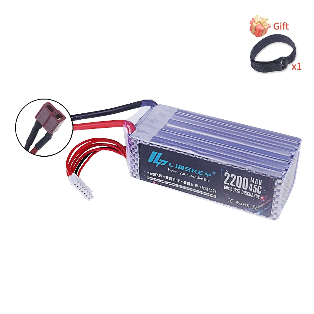 22.2V Drone Battery 22.2V 2200mAh 45C LiPo Battery For RC Electric Toys Helicopter Quadcopter Racing Vehicle Spare 6S Battery