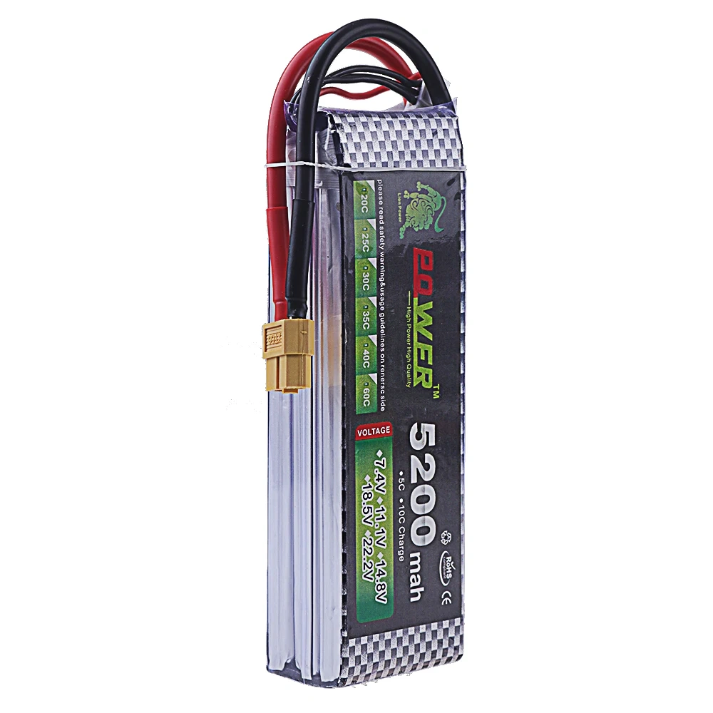 4S Lipo Battery 60C 14.8V 5200mAh Lipo Battery XT60/Deans T Connector for RC FPV Racing Drone Quadcopter Racing Crawler Cars