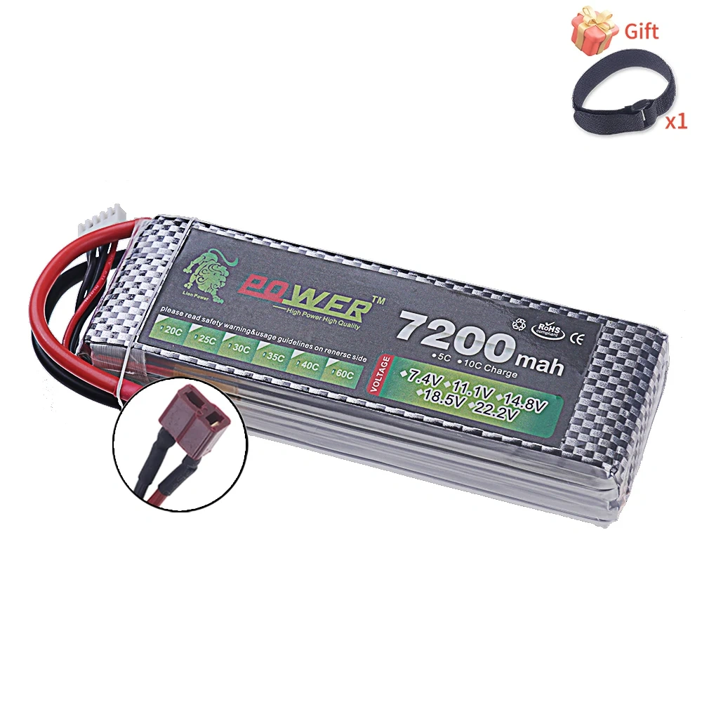 4S Lipo Battery 14.8V 7200mAh 60C For FPV Racing Drone RC Quadcopter 4S Batteries For RC Drones Cars Spare Parts XT60 / Deans T