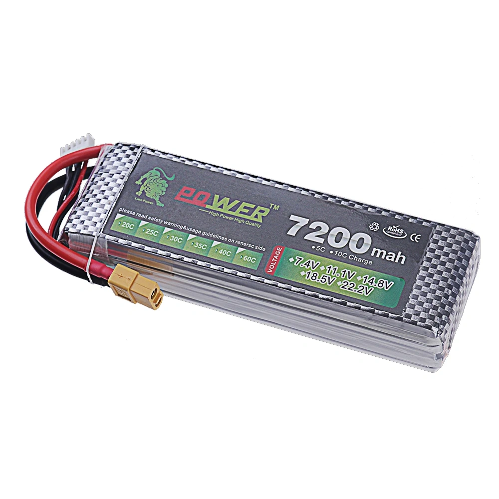 4S Lipo Battery 14.8V 7200mAh 60C For FPV Racing Drone RC Quadcopter 4S Batteries For RC Drones Cars Spare Parts XT60 / Deans T