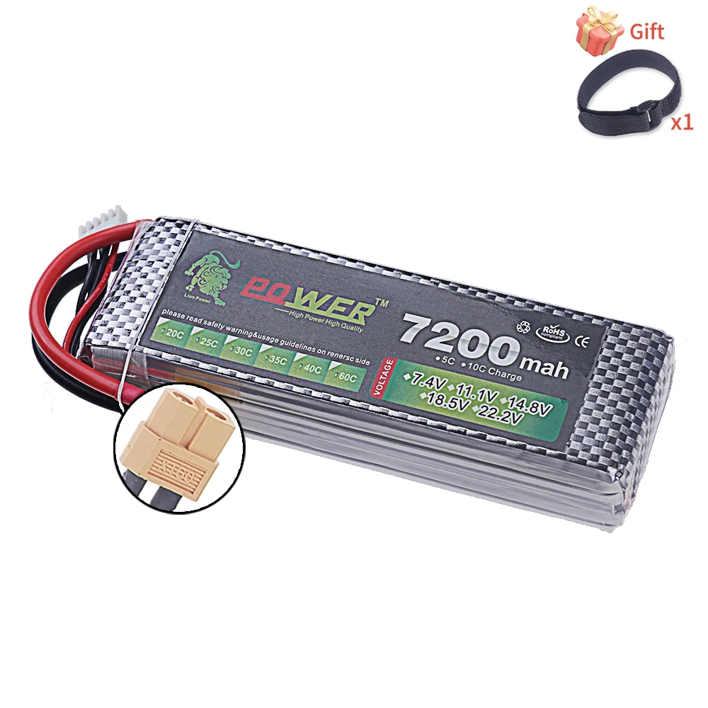 4S Lipo Battery 14.8V 7200mAh 60C For FPV Racing Drone RC Quadcopter 4S Batteries For RC Drones Cars Spare Parts XT60 / Deans T