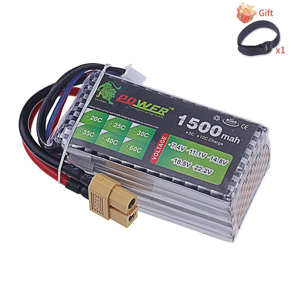 4S Lipo 14.8V Battery 1500mAh 40C~60C With XT60 Deans T Plug For Drone RC FPV Airplane Helicopter Car Racing Boat Parts 14.8V