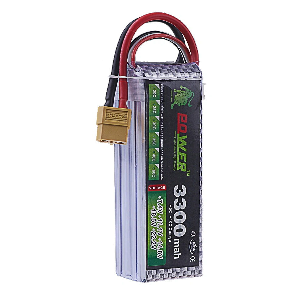 14.8V 3300mAh 40C~60C Lipo Battery with XT60 T Connector for RC Car Crawler Truck Airplane FPV UAV Drone 4S 14.8V Battery