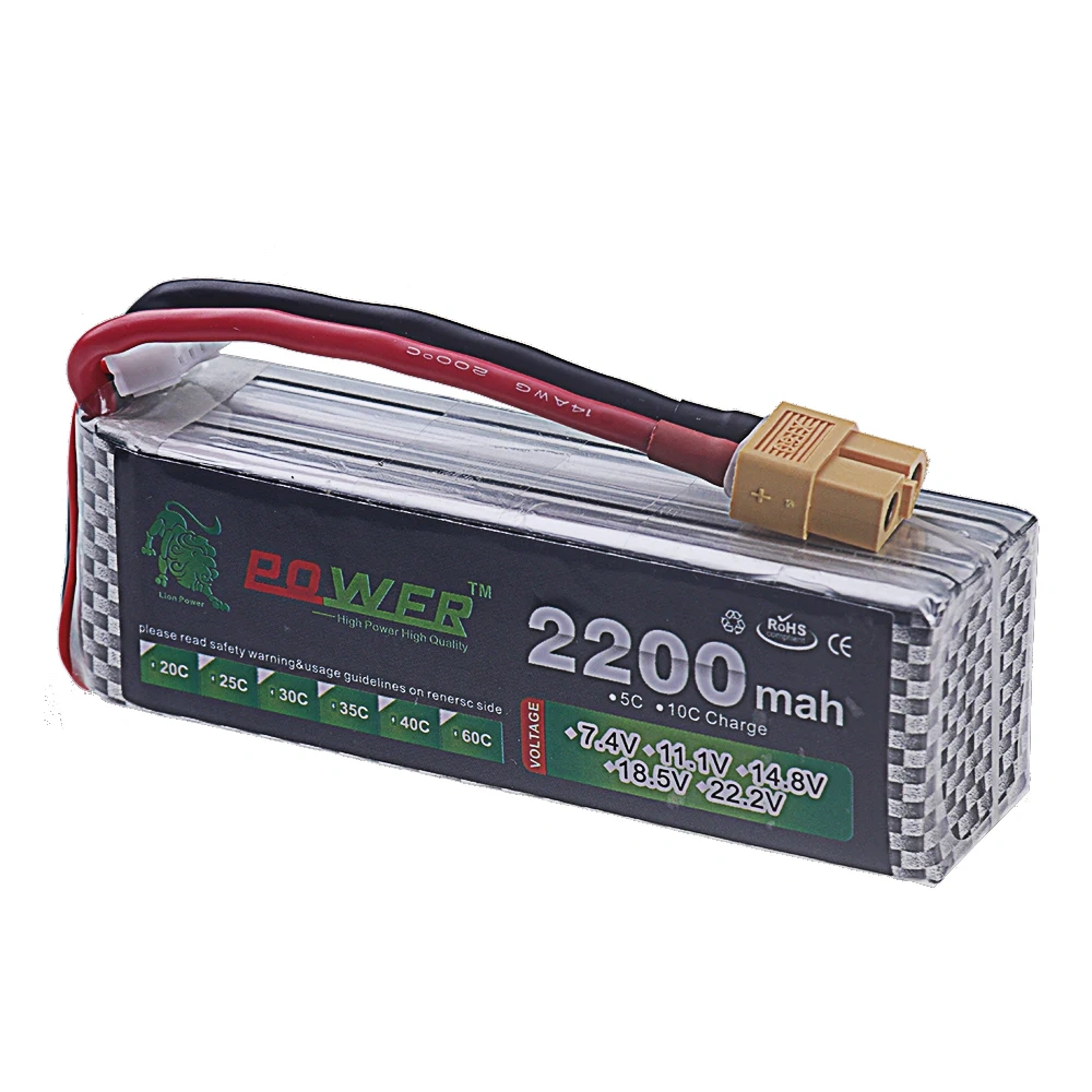 4S 2200mAh 40C~60C 14.8V LiPo Battery with XT60/Deans T Plug for Drone FPV RC Cars Boats Trucks Airplane UAV Parts 4S Battery