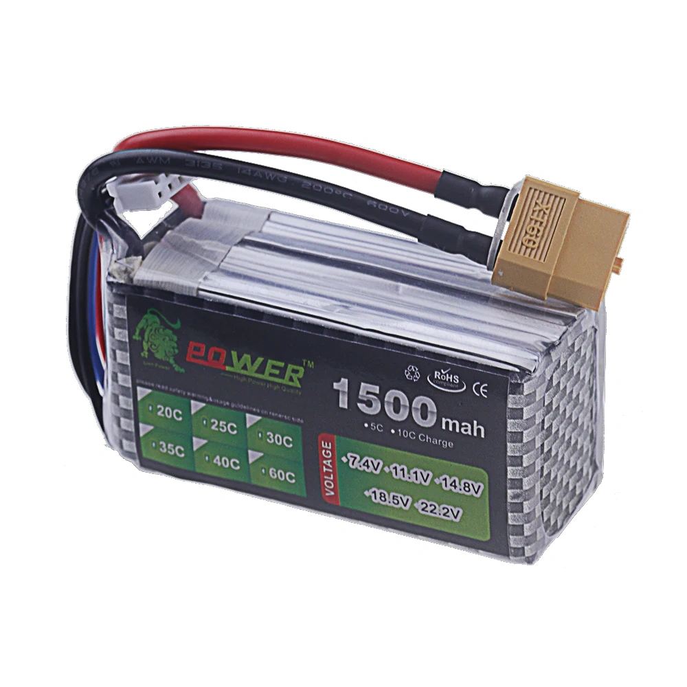 4S Lipo 14.8V Battery 1500mAh 40C~60C With XT60 Deans T Plug For Drone RC FPV Airplane Helicopter Car Racing Boat Parts 14.8V