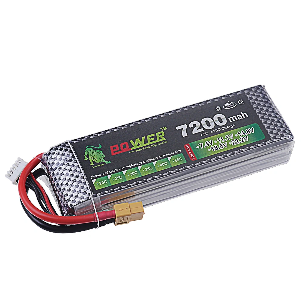 4S Lipo Battery 14.8V 7200mAh 60C For FPV Racing Drone RC Quadcopter 4S Batteries For RC Drones Cars Spare Parts XT60 / Deans T
