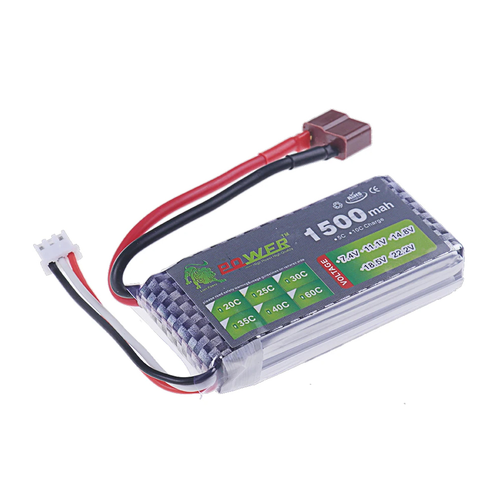 High Rate 40C 7.4V 1500mAh Lipo Battery For RC Helicopter Parts 2S Lithium polymer battery 7.4 v Airplanes battery with T/XT60 Plug