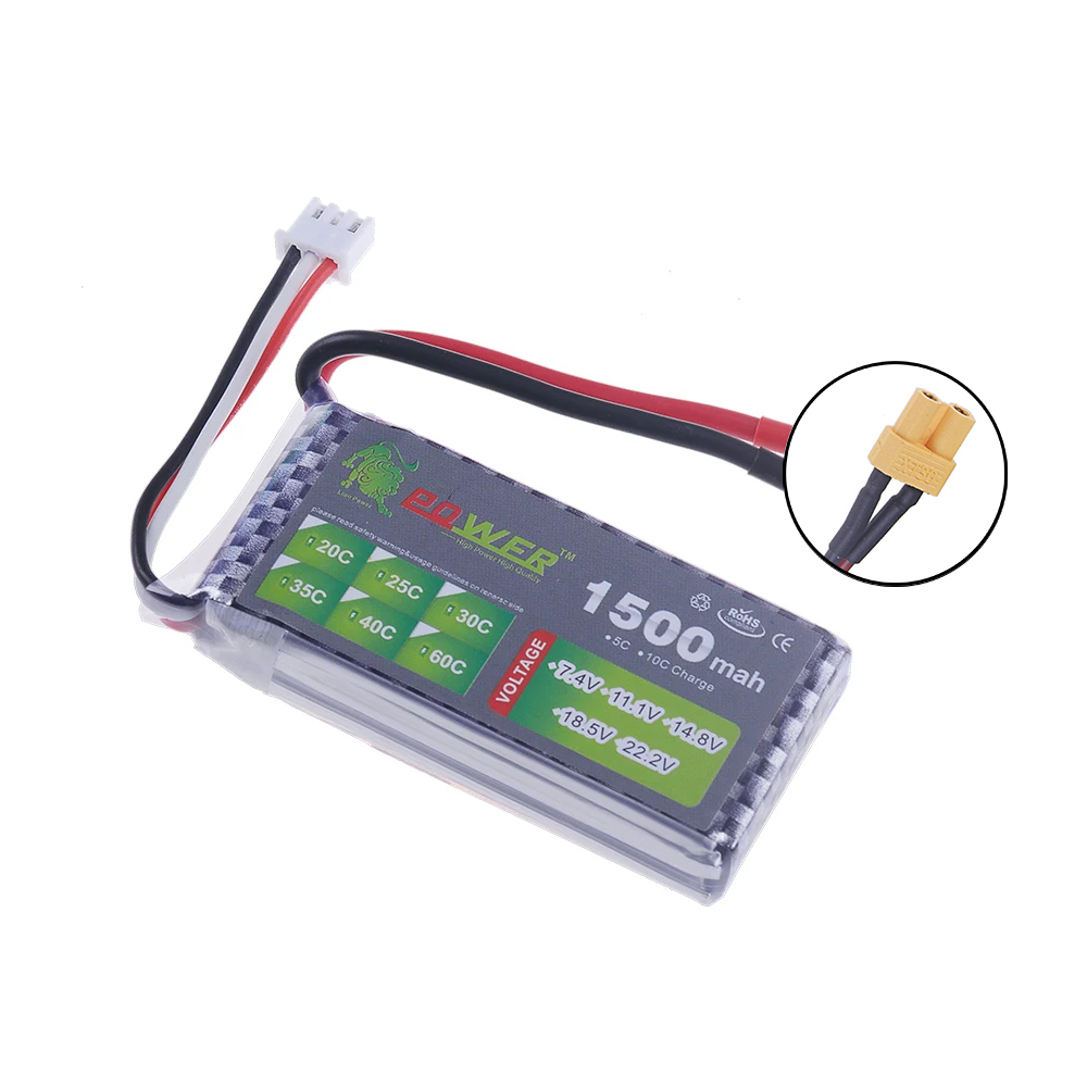 High Rate 40C 7.4V 1500mAh Lipo Battery For RC Helicopter Parts 2S Lithium polymer battery 7.4 v Airplanes battery with T/XT60 Plug