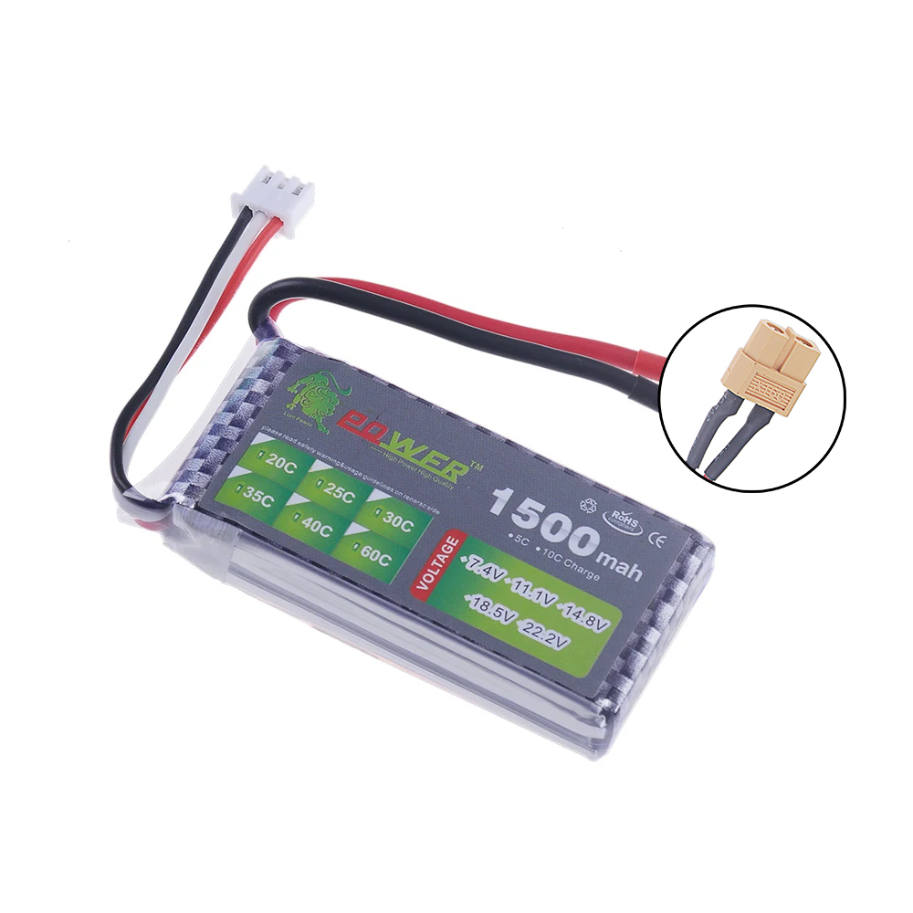 High Rate 40C 7.4V 1500mAh Lipo Battery For RC Helicopter Parts 2S Lithium polymer battery 7.4 v Airplanes battery with T/XT60 Plug