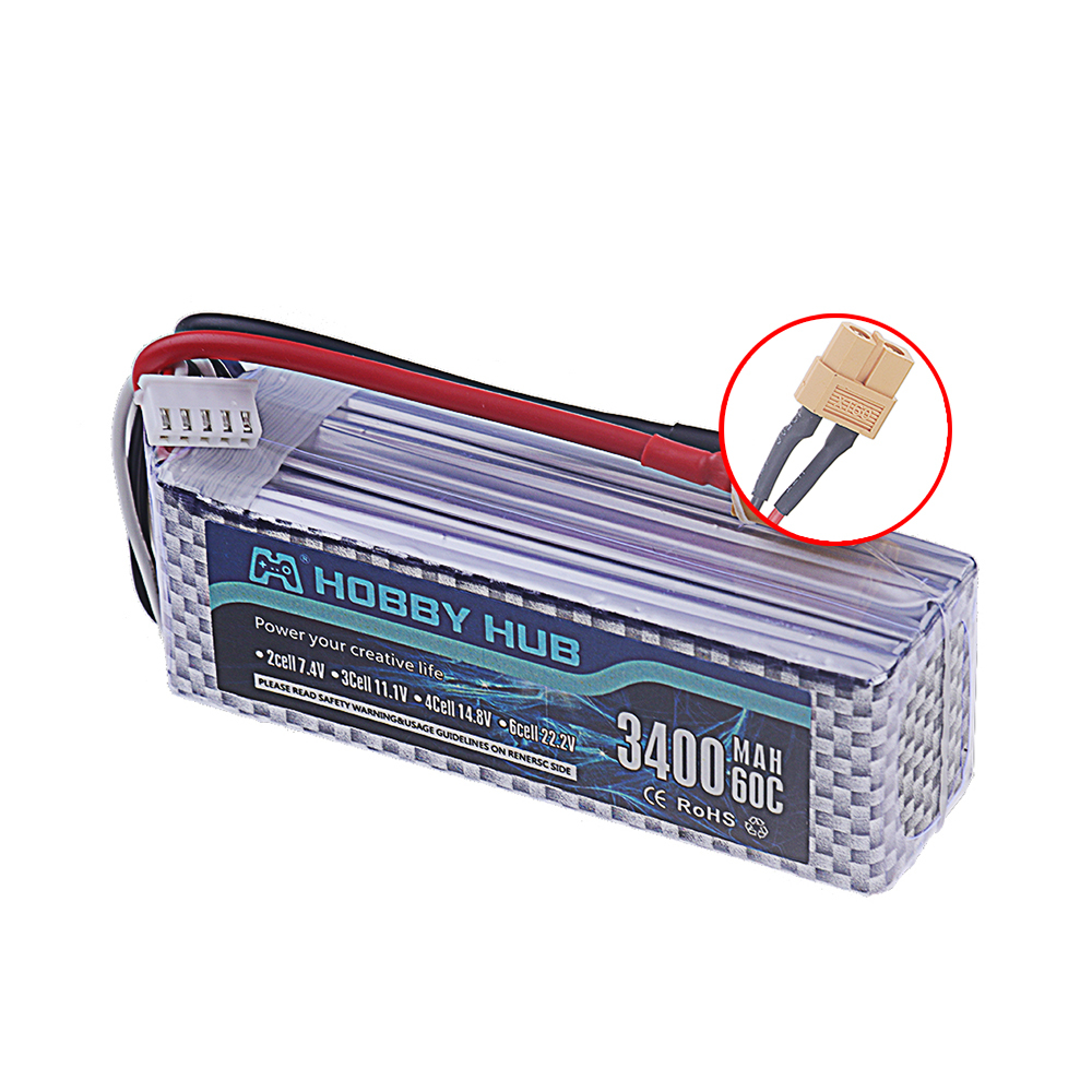 1Pcs 14.8V 3400mAh 60C 4S Lipo Battery with Deans T/XT60 Connector for Remote Control Model Quadcopter Airplane Drone Spare Parts 4S Battery