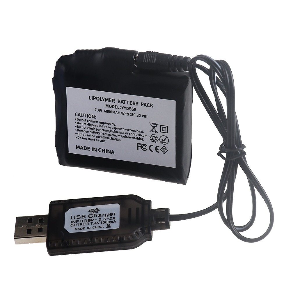 7.4V 6800mAh Rechargeable Lithium Polymer Battery for Heated Gloves, Socks, Motorcycle Gloves, Heated Jackets, Vest, Winter Antifreeze Saver Heat Battery USB Charger