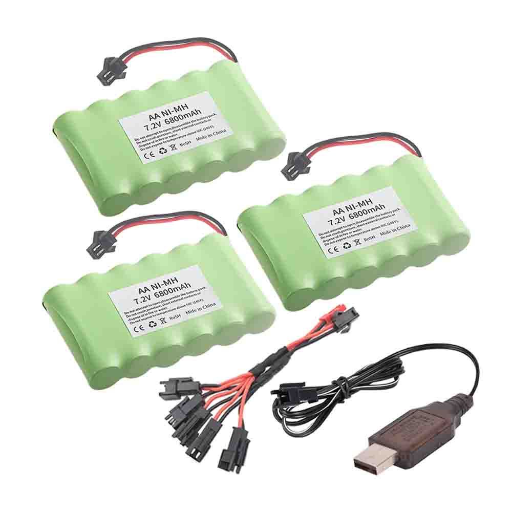 AA 7.2V Battery And USB Charger Upgrade 6800mAh 7.2V Rechargeable NiMH Battery For RC Toys Cars Trucks Tanks Trains Robots Boat Guns vs 3000mAh