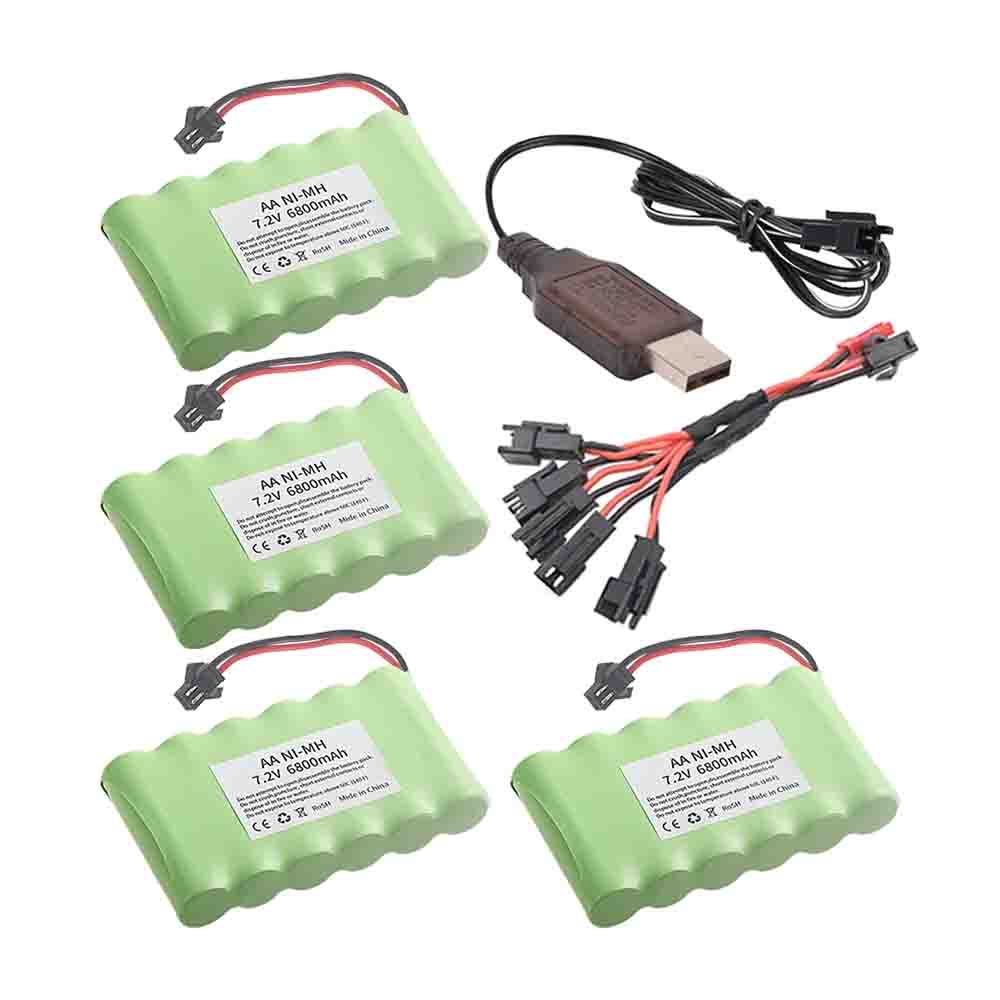AA 7.2V Battery And USB Charger Upgrade 6800mAh 7.2V Rechargeable NiMH Battery For RC Toys Cars Trucks Tanks Trains Robots Boat Guns vs 3000mAh