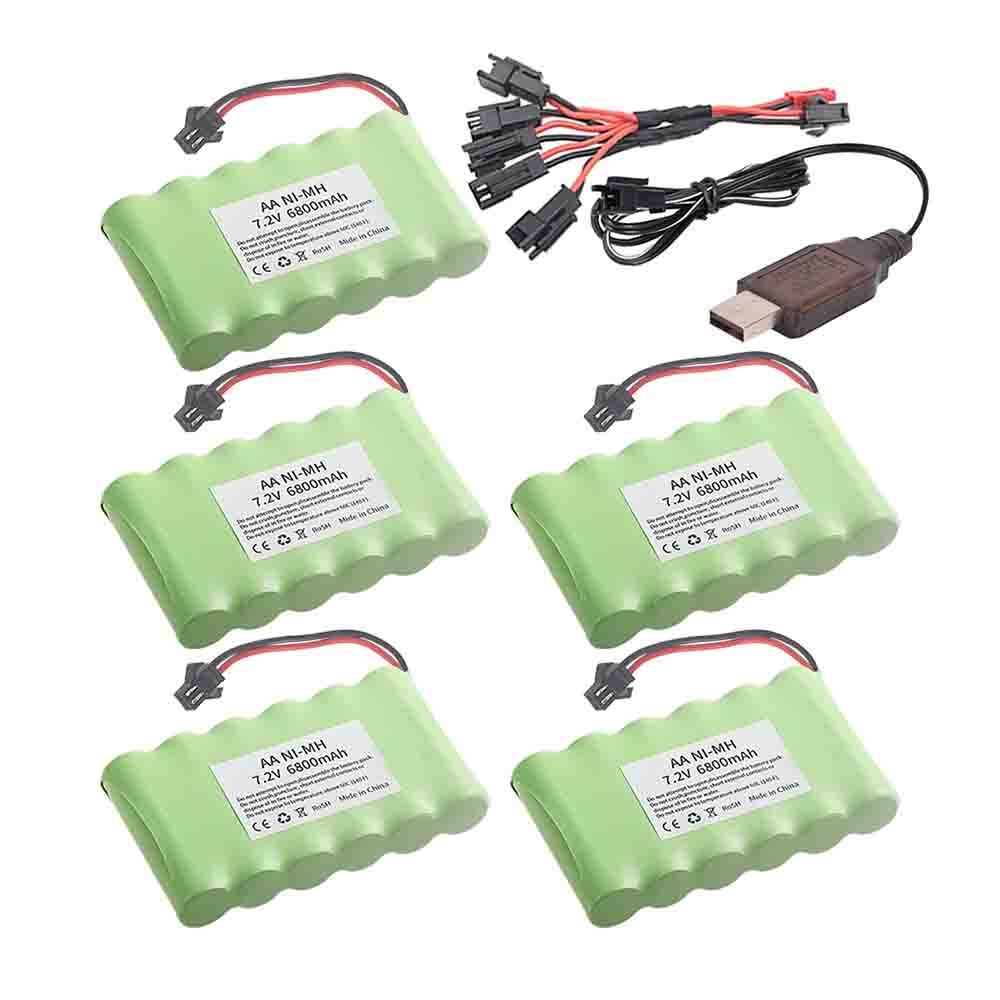 AA 7.2V Battery And USB Charger Upgrade 6800mAh 7.2V Rechargeable NiMH Battery For RC Toys Cars Trucks Tanks Trains Robots Boat Guns vs 3000mAh