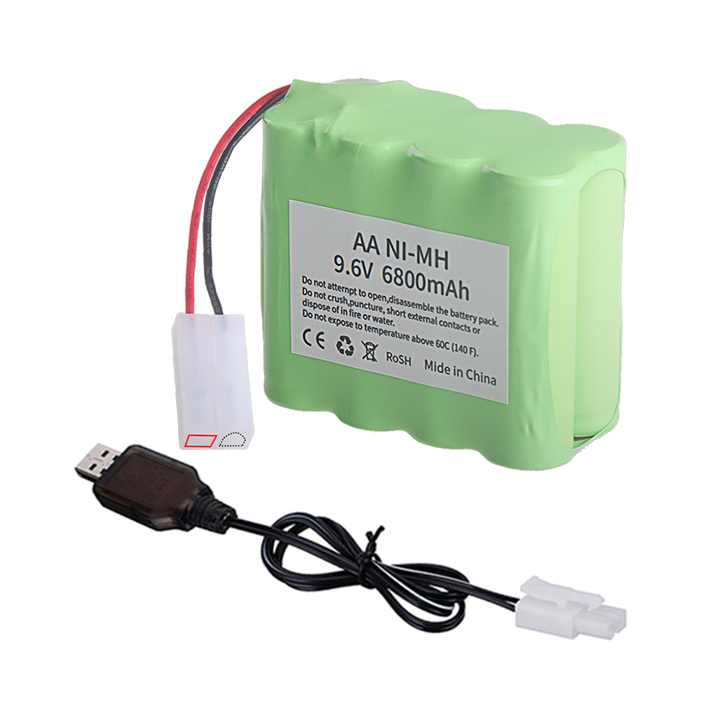 AA 9.6V NiMH Battery for RC Car Tank Train Robot Boat Gun RC Toys, Upgrade 6800Mah 9.6V Rechargeable Battery Pack With Tamiya Plug + 9.6V USB Charger