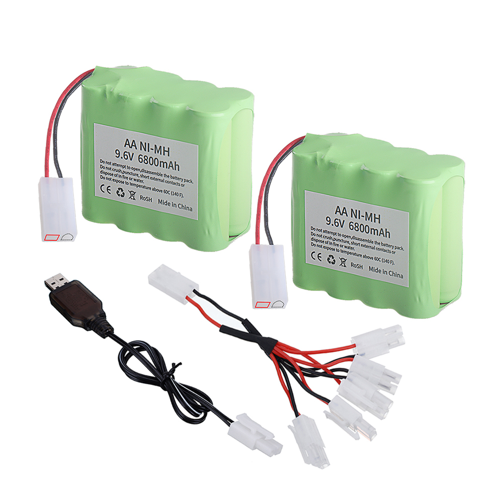 AA 9.6V NiMH Battery for RC Car Tank Train Robot Boat Gun RC Toys, Upgrade 6800Mah 9.6V Rechargeable Battery Pack With Tamiya Plug + 9.6V USB Charger