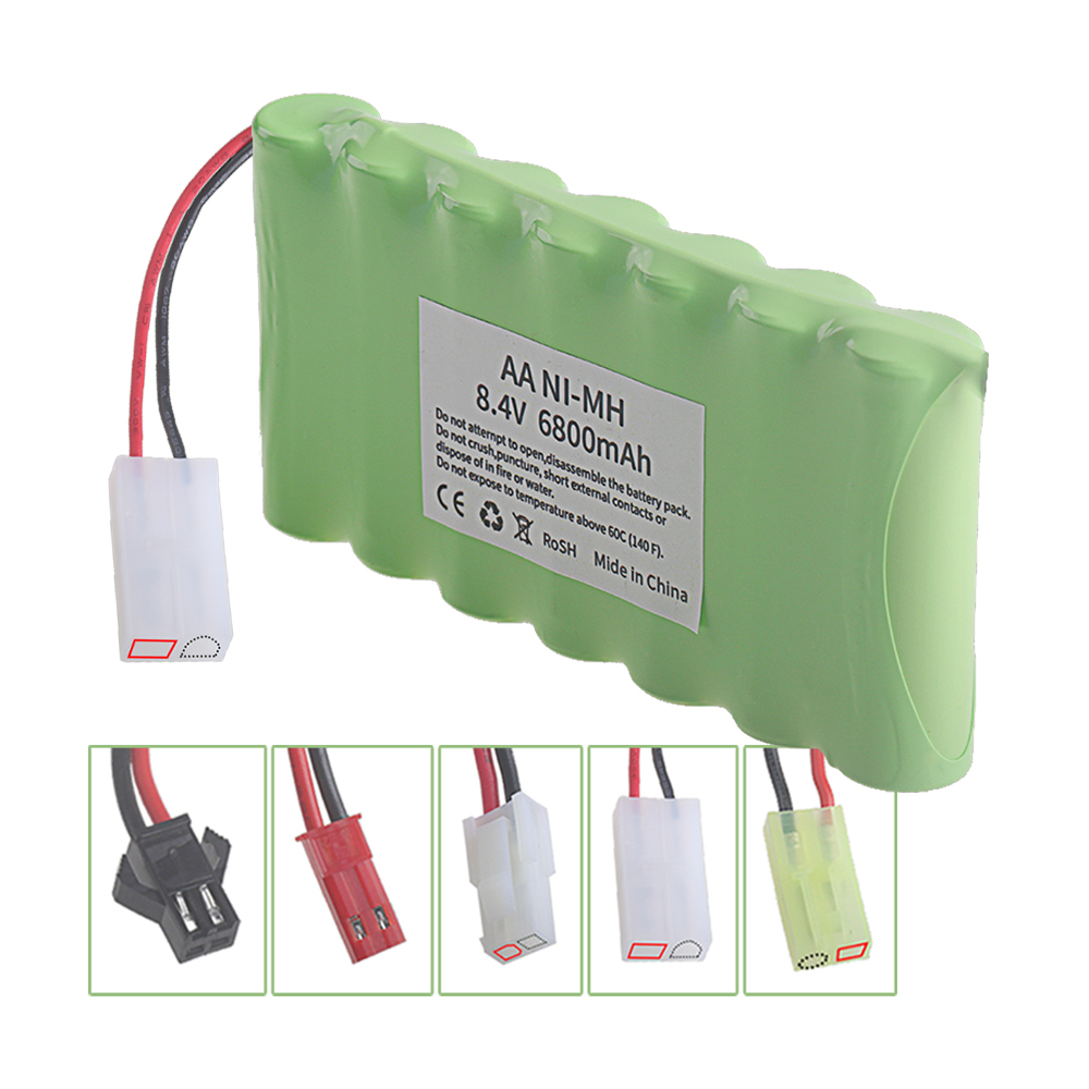 7x AA 8.4V 6800mAh RC Rechargeable Ni-MH Battery Cell Pack with Tamiya, SM, JST Plug for Robots model Cars Boats Toys 1Pcs