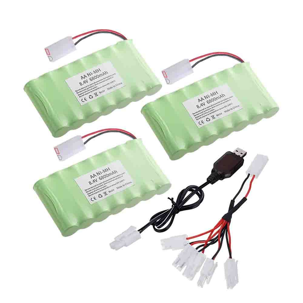 AA 8.4V Rechargeable Battery NiMH for Rc Toys Car Trucks Tanks Trains Robot Boat Gun Tools Parts 8.4V 6800mAh Battery with Tamiya Connector