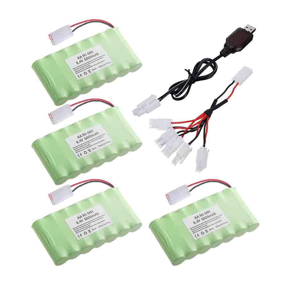 AA 8.4V Rechargeable Battery NiMH for Rc Toys Car Trucks Tanks Trains Robot Boat Gun Tools Parts 8.4V 6800mAh Battery with Tamiya Connector