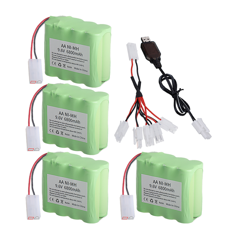 AA 9.6V NiMH Battery for RC Car Tank Train Robot Boat Gun RC Toys, Upgrade 6800Mah 9.6V Rechargeable Battery Pack With Tamiya Plug + 9.6V USB Charger
