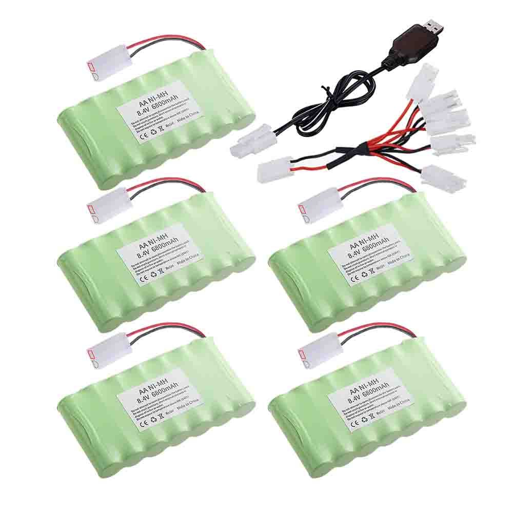 AA 8.4V Rechargeable Battery NiMH for Rc Toys Car Trucks Tanks Trains Robot Boat Gun Tools Parts 8.4V 6800mAh Battery with Tamiya Connector
