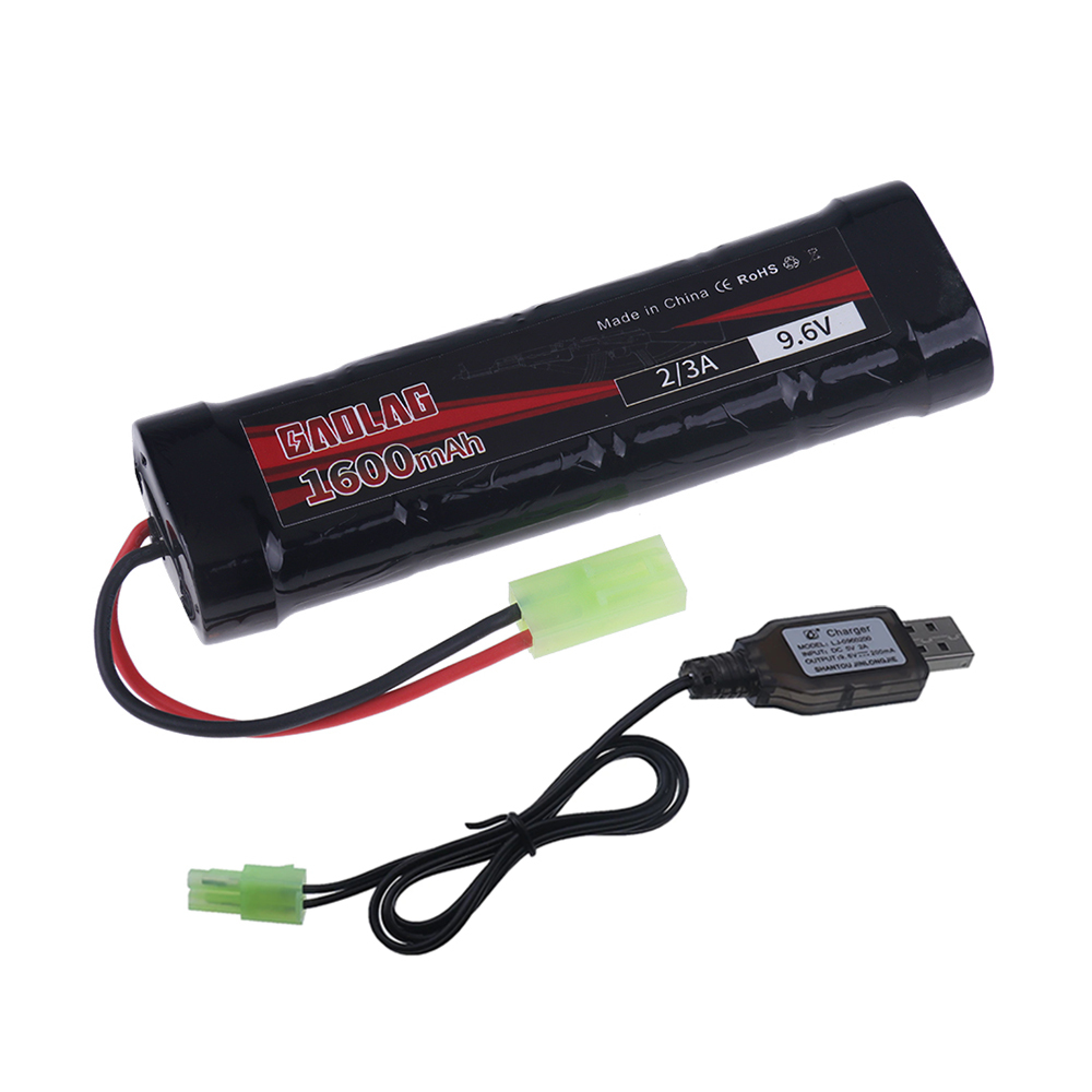 9.6V 1600mAh NiMH 8S 2/3A Flat Battery Pack and Charger for Airsoft Guns Mini AK series or modified AEG's 9.6v Rechargeable Battery With Tamiya Connector