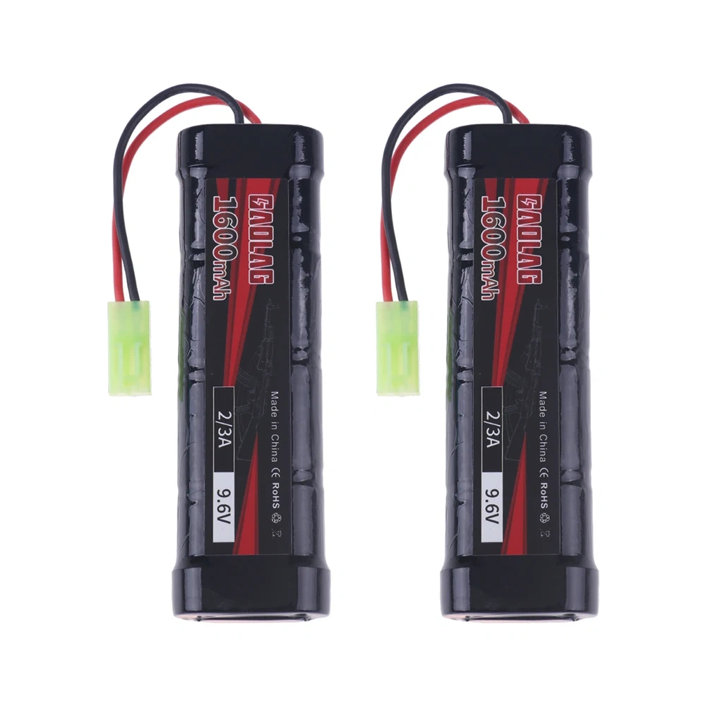 9.6V Airsoft Battery 1600mAh NiMH Flat Battery Pack w/Mini Tamiya Connector for Airsoft Guns MP5, Scar, M249, M240B, M60, G36