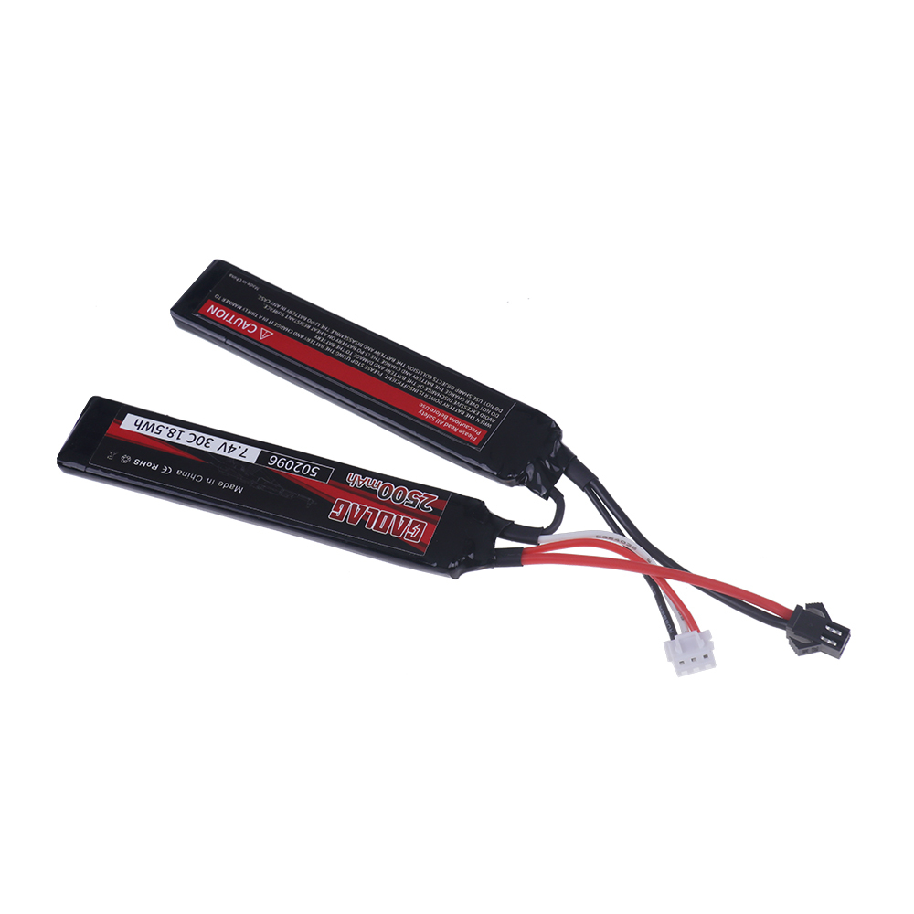 7.4v 2500mAh Lipo Battery Split Connection Water Gun Battery T / Small Tamiya Plug 2S 7.4V Battery for Mini Airsoft BB Air Pistol Electric Toys Guns Parts
