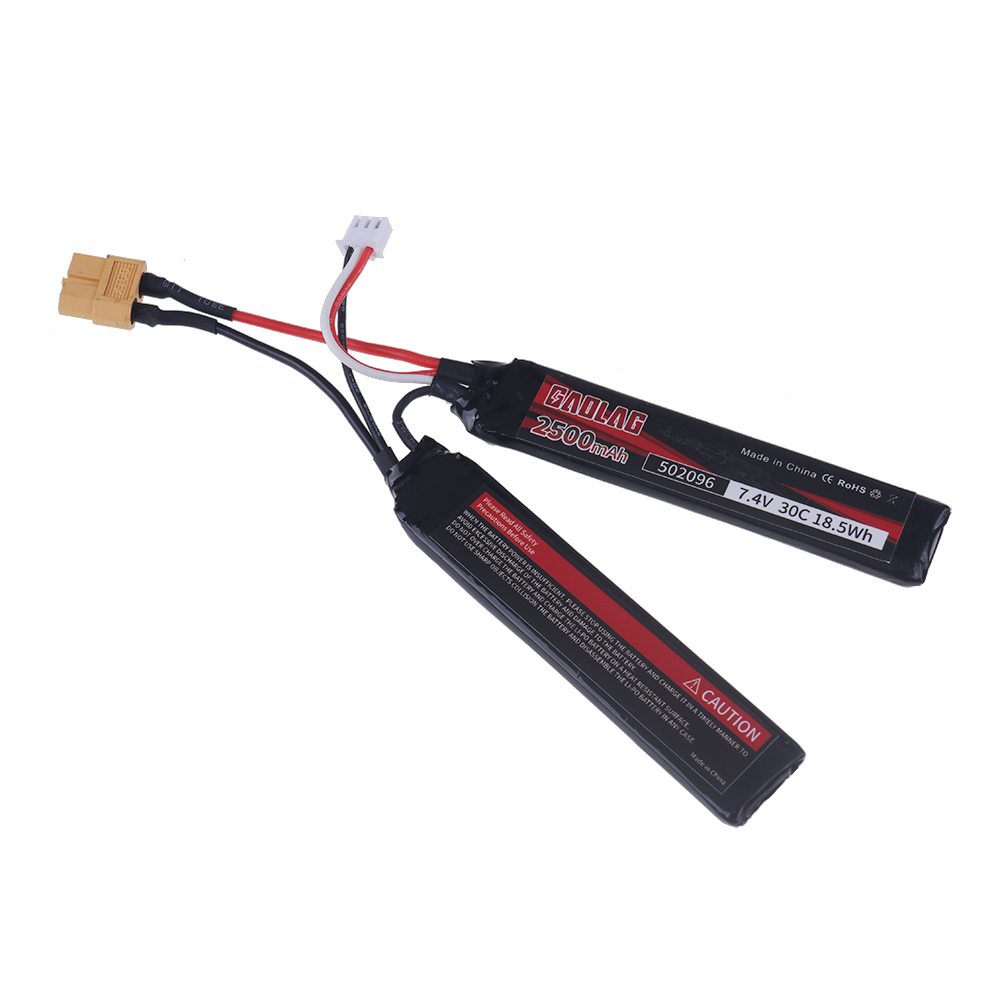 7.4v 2500mAh Lipo Battery Split Connection Water Gun Battery T / Small Tamiya Plug 2S 7.4V Battery for Mini Airsoft BB Air Pistol Electric Toys Guns Parts