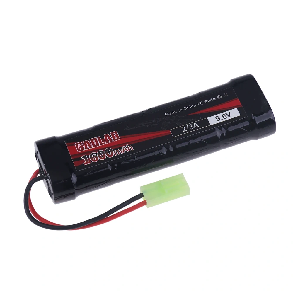 9.6V Airsoft Battery 1600mAh NiMH Flat Battery Pack w/Mini Tamiya Connector for Airsoft Guns MP5, Scar, M249, M240B, M60, G36