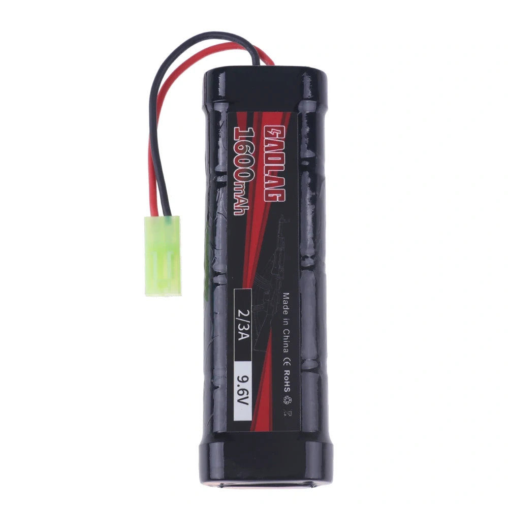 9.6V Airsoft Battery 1600mAh NiMH Flat Battery Pack w/Mini Tamiya Connector for Airsoft Guns MP5, Scar, M249, M240B, M60, G36