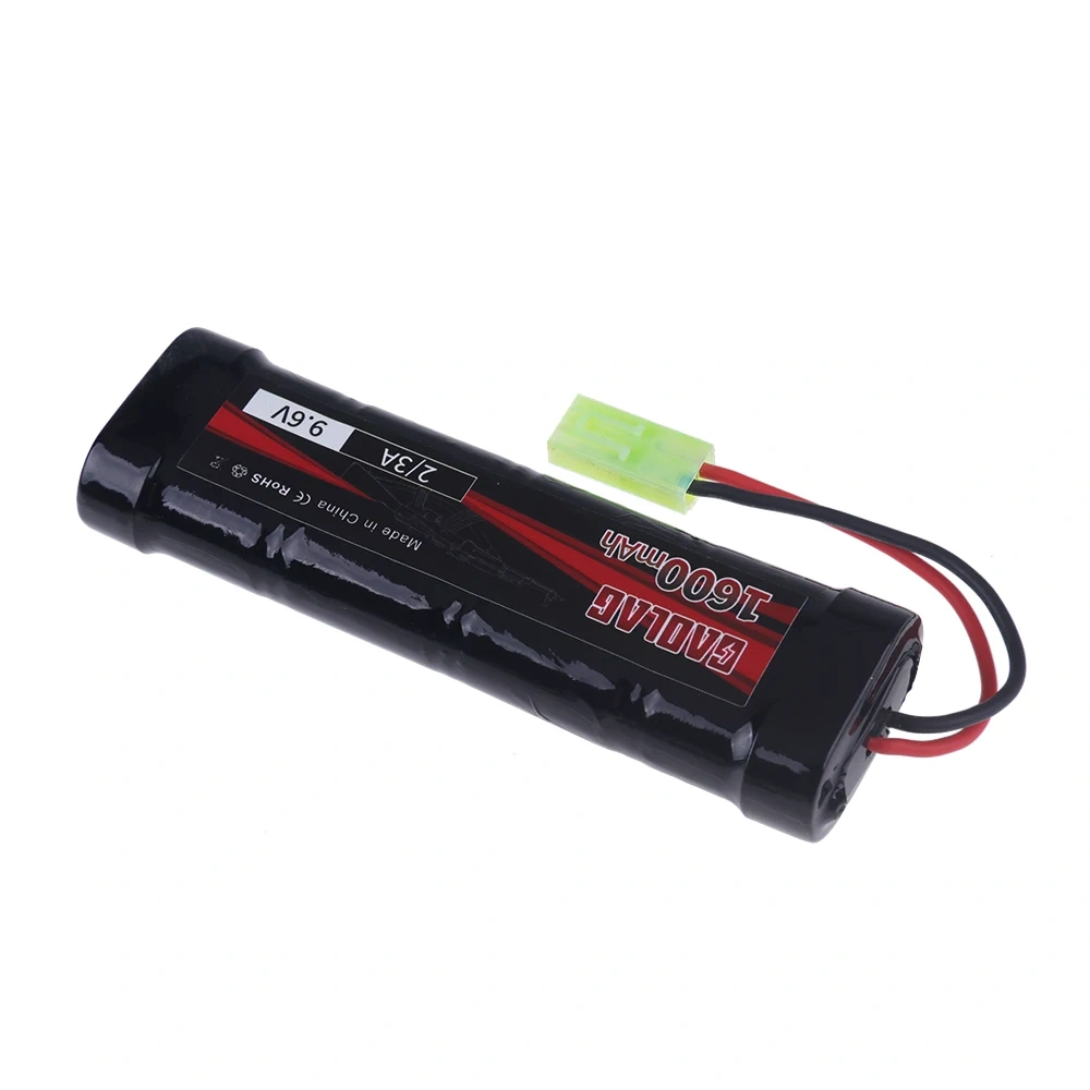 9.6V Airsoft Battery 1600mAh NiMH Flat Battery Pack w/Mini Tamiya Connector for Airsoft Guns MP5, Scar, M249, M240B, M60, G36