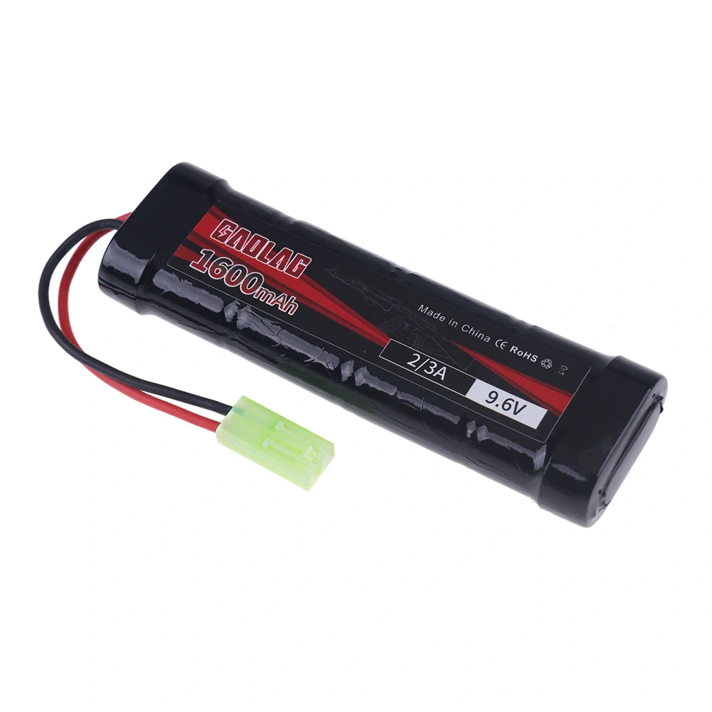 9.6V Airsoft Battery 1600mAh NiMH Flat Battery Pack w/Mini Tamiya Connector for Airsoft Guns MP5, Scar, M249, M240B, M60, G36