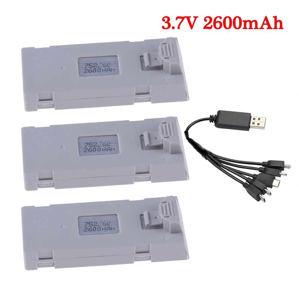 3.7V 2600mAh RC Drone Battery Stable UAV Battery for E88 E88PRO E88MAX E525 E99 E99PRO P1 P5PRO K3 S1 P8 with charger