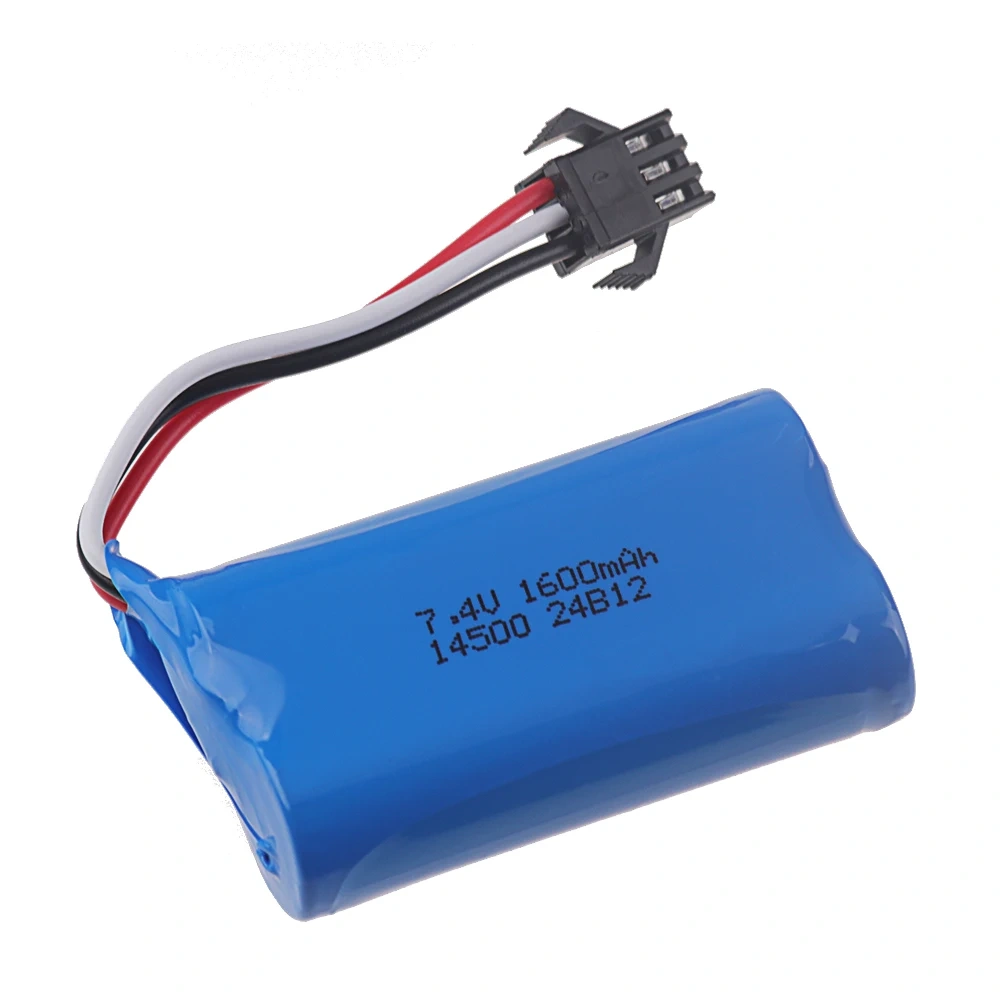 14500 7.4V 1600mAh Li-ion Battery SM-3P Plug For Remote Control water bullet gun Toys RC Parts 2S 7.4V Battery and USB Charger