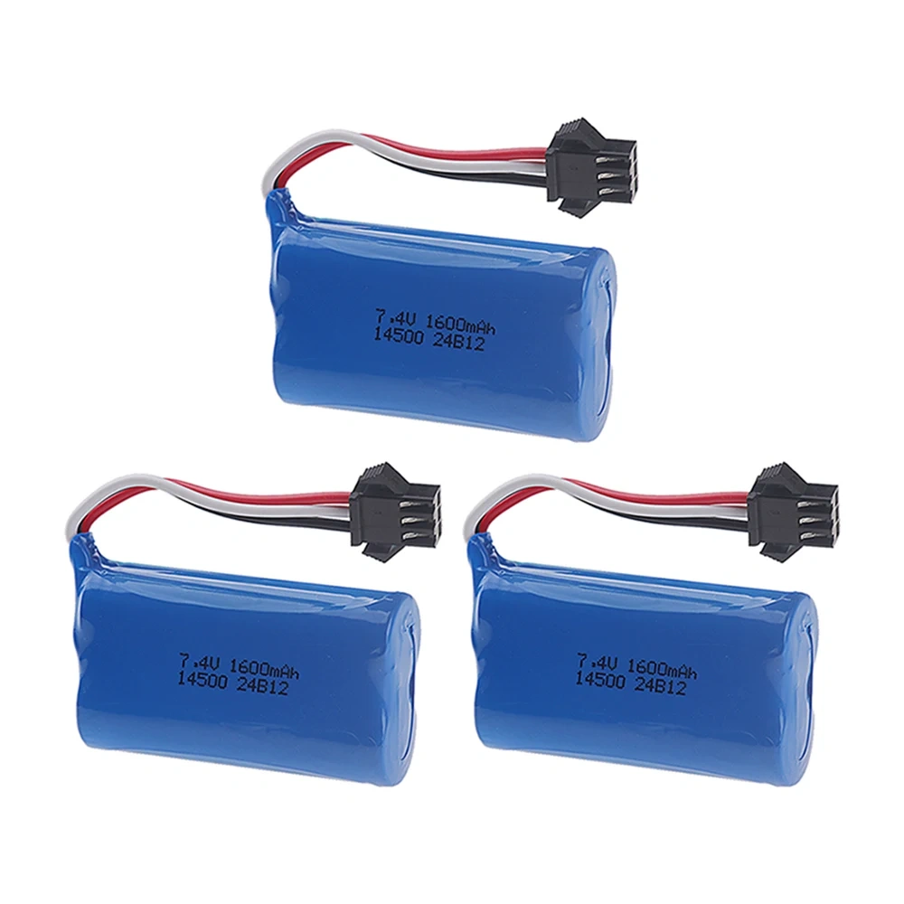 14500 7.4V 1600mAh Li-ion Battery SM-3P Plug For Remote Control water bullet gun Toys RC Parts 2S 7.4V Battery and USB Charger