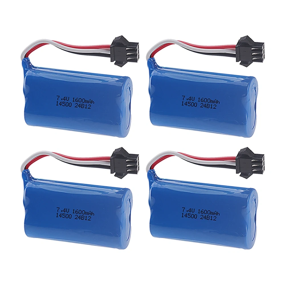 14500 7.4V 1600mAh Li-ion Battery SM-3P Plug For Remote Control water bullet gun Toys RC Parts 2S 7.4V Battery and USB Charger