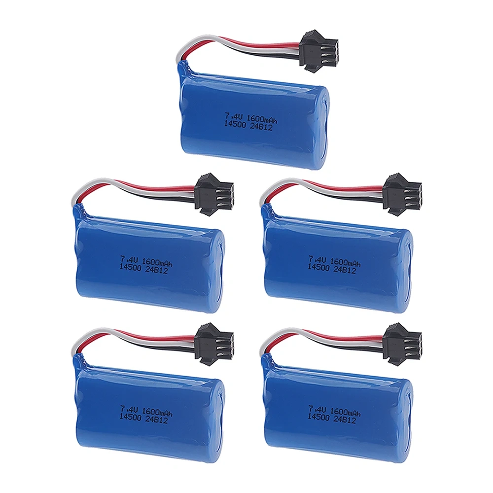 14500 7.4V 1600mAh Li-ion Battery SM-3P Plug For Remote Control water bullet gun Toys RC Parts 2S 7.4V Battery and USB Charger